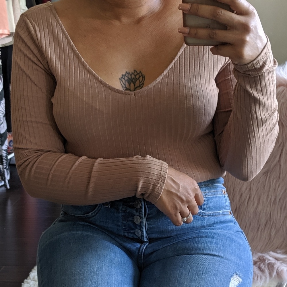 Double V-Neck Long Sleeve Bodysuit